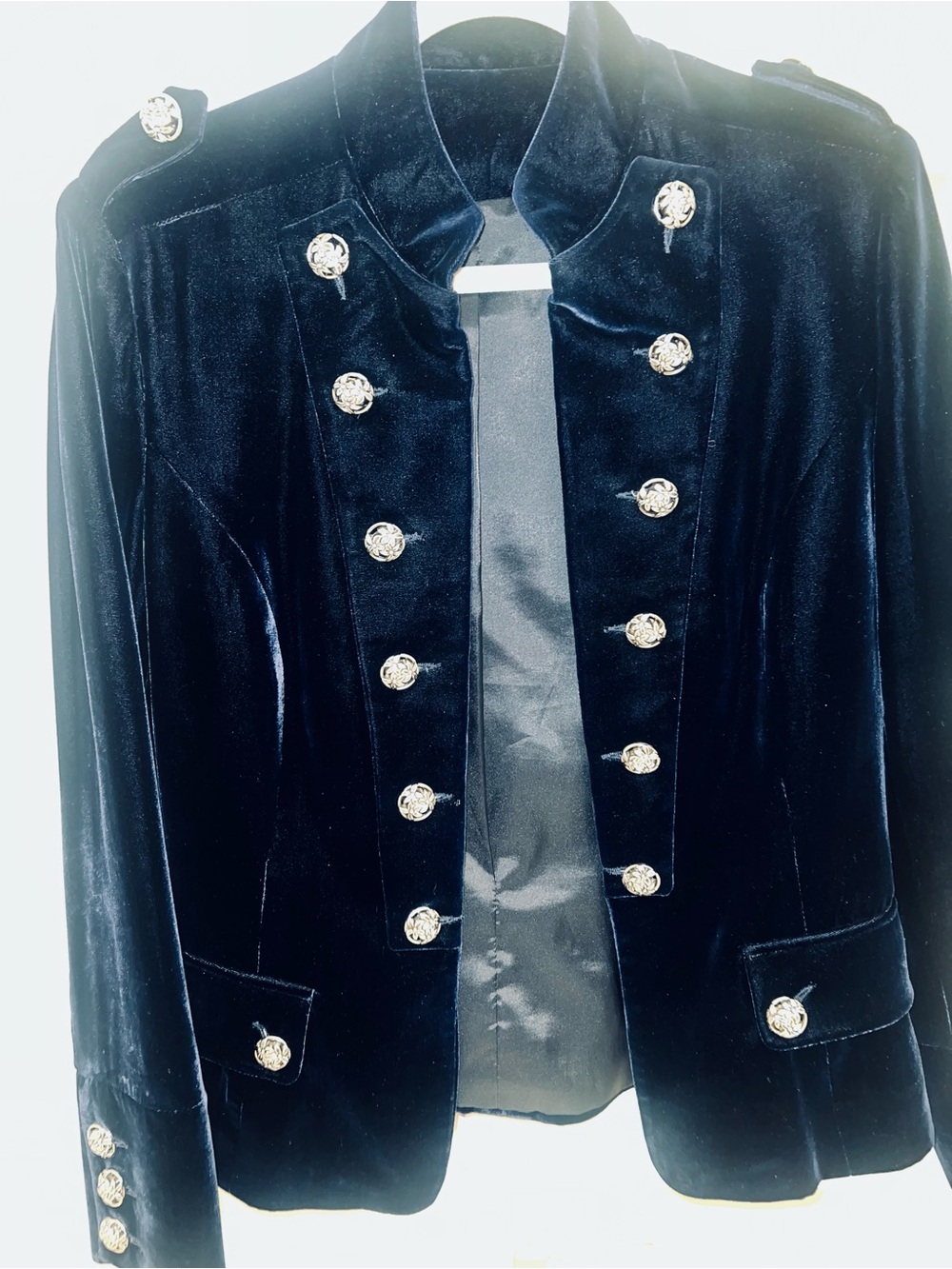 FREE PEOPLE Navy Velvet Military-Style Jacket